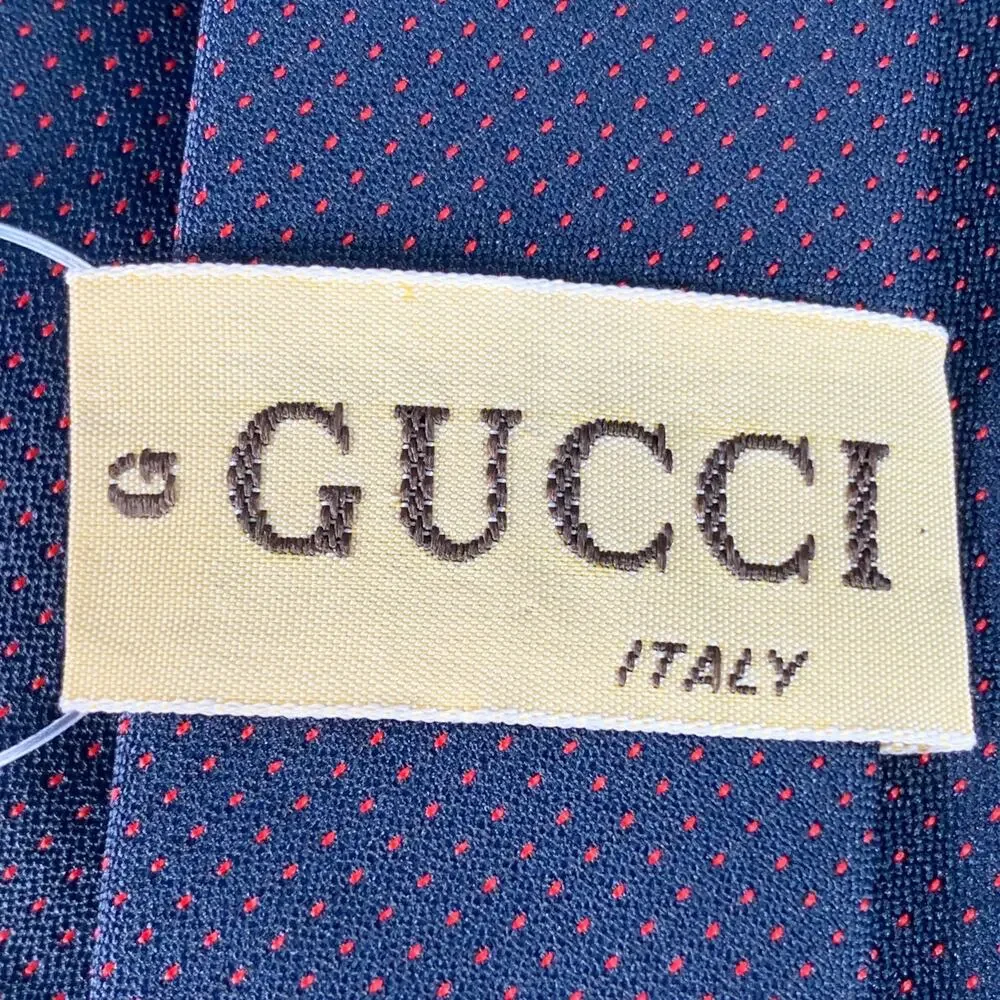 GUCCI Navy Red Dots Silk Skinny Tie